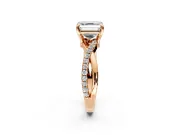 Solitaire Engagement Ring Setting for Asscher Cut Center with Half-Pave Crossover Band and Prong Head in Rose Gold
