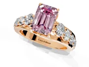 Solitaire Engagement Ring Setting for Fancy Pink Emerald Cut Center with Graduated Shared Prongs and Prong Head in Rose Gold