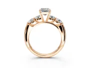 5 Stone Engagement Ring Setting for Emerald Cut Center with Graduated Accents and Prong Head in Rose Gold