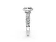 Solitaire Engagement Ring Setting for Radiant Cut Center with Multi-Row Pave Accents and Basket Head in Platinum