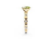 Solitaire Engagement Ring Setting for Fancy Yellow Oval Center with Beaded Bezel Station Band and Prong Head in Yellow Gold