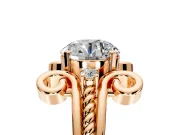 Solitaire Engagement Ring Setting for Round Cut Center with Twisted Band and Scroll Prong Head in Rose Gold
