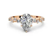 Cluster Engagement Ring Setting for Pear-Shaped Center with Round Cut Accent Band and Prong Head in Rose Gold