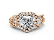Milgrain Halo Engagement Ring Setting for Heart-Shaped Center with Shoulder Bezels and Prong Head in Rose Gold