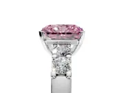 5 Stone Engagement Ring Setting for Fancy Pink Radiant Cut Center with Plain Band and Prong Head in Sterling Silver
