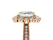 Milgrain Halo Engagement Ring Setting for Asscher Cut Center with Bezel Point Accents and Prong Head in Rose Gold