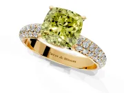 Solitaire Engagement Ring Setting for Fancy Yellow Cushion Cut Center with Domed Multi-Row Pave Band and Prong Head in Yellow Gold