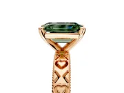 Solitaire Engagement Ring Setting for Fancy Green Emerald Cut Center with XO Engraved Band and Prong Head in Rose Gold