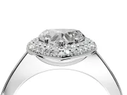 Halo Engagement Ring Setting for Heart-Shaped Center with Plain Tapered Band and Prong Head in Sterling Silver