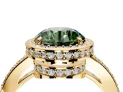 Halo Engagement Ring Setting for Fancy Green Round Cut Center with Metal-Rimmed Halo, Pave Band and Prong Head in Yellow Gold