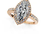 Accent Halo Engagement Ring Setting for Marquise Center with Full-Length Pave Band and Prong Head in Rose Gold