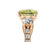 3 Stone Engagement Ring Setting for Fancy Yellow Radiant Cut Center with Crossover Basket, Pave Band and Prong Head in Rose Gold