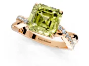 Crossover Engagement Ring Setting for Fancy Yellow Asscher Cut Center with Pave and Plain Strands and Prong Head in Rose Gold