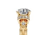 Solitaire Engagement Ring Setting for Round Cut Center with Filigree Band and Prong Head in Yellow Gold