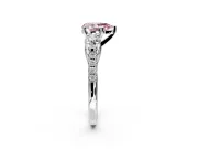 3 Stone Engagement Ring Setting for Fancy Pink Pear-Shaped Center with Crossover Basket, Pave Band and Prong Head in Sterling Silver