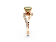 Solitaire Engagement Ring Setting for Fancy Yellow Asscher Cut Center with Pave Bypass Swirl Band and Prong Head in Rose Gold