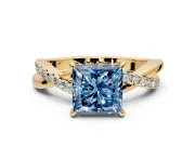 Crossover Engagement Ring Setting for Fancy Blue Princess Cut Center with Pave and Plain Strands and Prong Head in Yellow Gold