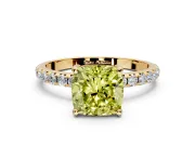 Solitaire Engagement Ring Setting for Fancy Yellow Cushion Cut Center with Micro Pave Band and Prong Head in Yellow Gold