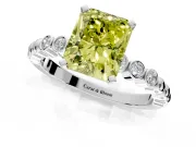 Solitaire Engagement Ring Setting for Fancy Yellow Radiant Cut Center with Bezel-Dot Beaded Band and Prong Head in Sterling Silver