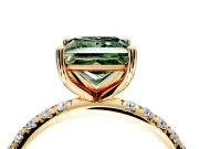 Solitaire Engagement Ring Setting for Fancy Green Princess Cut Center with Micro Pave Band and Prong Head in Yellow Gold