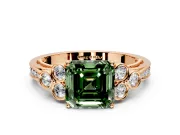 Cluster Engagement Ring Setting for Fancy Green Asscher Cut Center with Bezel Accent Clusters and Prong Head in Rose Gold