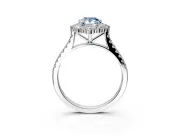 Halo Engagement Ring Setting for Fancy Blue Pear-Shaped Center with Single-Row Pave, Open Basket and Prong Head in Platinum