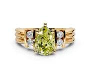 Solitaire Engagement Ring Setting for Fancy Yellow Pear-Shaped Center with Grooved Bar Accent Band and Prong Head in Yellow Gold