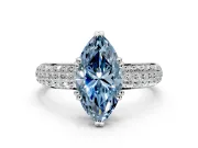 Solitaire Engagement Ring Setting for Fancy Blue Marquise Center with Multi-Row Pave Accents and Basket Head in Platinum