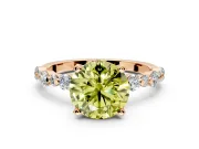 Solitaire Engagement Ring Setting for Fancy Yellow Round Cut Center with Alternating Size Accents and Prong Head in Rose Gold