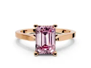 Solitaire Engagement Ring Setting for Fancy Pink Emerald Cut Center with Tapered Shoulders and Prong Head in Rose Gold