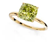 Solitaire Engagement Ring Setting for Fancy Yellow Cushion Cut Center with Straight Thin Band and Prong Head in Yellow Gold