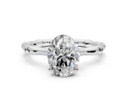 Solitaire Engagement Ring Setting for Oval Center with Bamboo Band and Prong Head in White Gold
