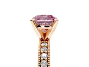 Milgrain Pave Engagement Ring Setting for Fancy Pink Cushion Cut Center with Accent Band and Prong Head in Rose Gold