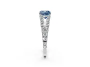Solitaire Engagement Ring Setting for Fancy Blue Cushion Cut Center with Pave Split Shank and Prong Head in Platinum
