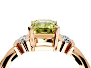 Solitaire Engagement Ring Setting for Fancy Yellow Emerald Cut Center with Grooved Bar Accent Band and Prong Head in Rose Gold