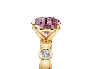 Solitaire Engagement Ring Setting for Fancy Pink Round Cut Center with Beaded Bezel Station Band and Prong Head in Yellow Gold