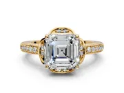 Floral Engagement Ring Setting for Asscher Cut Center with Four Accent Clusters and Prong Head in Yellow Gold