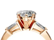 3 Stone Engagement Ring Setting for Heart-Shaped Center with Channel Baguette Accents and Prong Head in Rose Gold