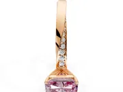 Side Accent Engagement Ring Setting for Fancy Pink Radiant Cut Center with Accent Shoulders and Prong Head in Rose Gold