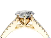 Solitaire Engagement Ring Setting for Heart-Shaped Center with Pave Split Shank and Prong Head in Yellow Gold
