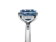Hidden Halo Engagement Ring Setting for Fancy Blue Asscher Cut Center with Thin Rounded Band and Prong Head in Sterling Silver
