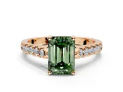 Solitaire Engagement Ring Setting for Fancy Green Emerald Cut Center with Partway Pave Band and Prong Head in Rose Gold