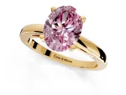 Solitaire Engagement Ring Setting for Fancy Pink Oval Center with Basket Rail and Prong Head in Yellow Gold