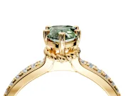 Solitaire Engagement Ring Setting for Fancy Green Pear-Shaped Center with Raised Channel Band and Prong Head in Yellow Gold