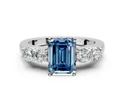 5 Stone Engagement Ring Setting for Fancy Blue Emerald Cut Center with Equal Close-Set Accents and Prong Head in Sterling Silver