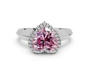 Halo Engagement Ring Setting for Fancy Pink Heart-Shaped Center with Knife Ridge Cathedral Band and Prong Head in Sterling Silver