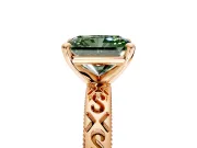 Solitaire Engagement Ring Setting for Fancy Green Radiant Cut Center with Scrollwork Band and Prong Head in Rose Gold