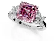 Floral Engagement Ring Setting for Fancy Pink Asscher Cut Center with Marquise Cluster Shoulders and Prong Head in White Gold