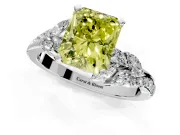 Solitaire Engagement Ring Setting for Fancy Yellow Radiant Cut Center with Marquise Accent Twist Band and Prong Head in Platinum