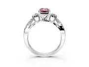 3 Stone Engagement Ring Setting for Fancy Pink Emerald Cut Center with Pave Split Shank and Prong Head in Platinum